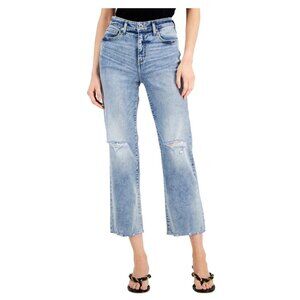 INC Women's High-Rise Ripped Straight-Leg Jeans, Light Blue, Size 4 / 27 Waist